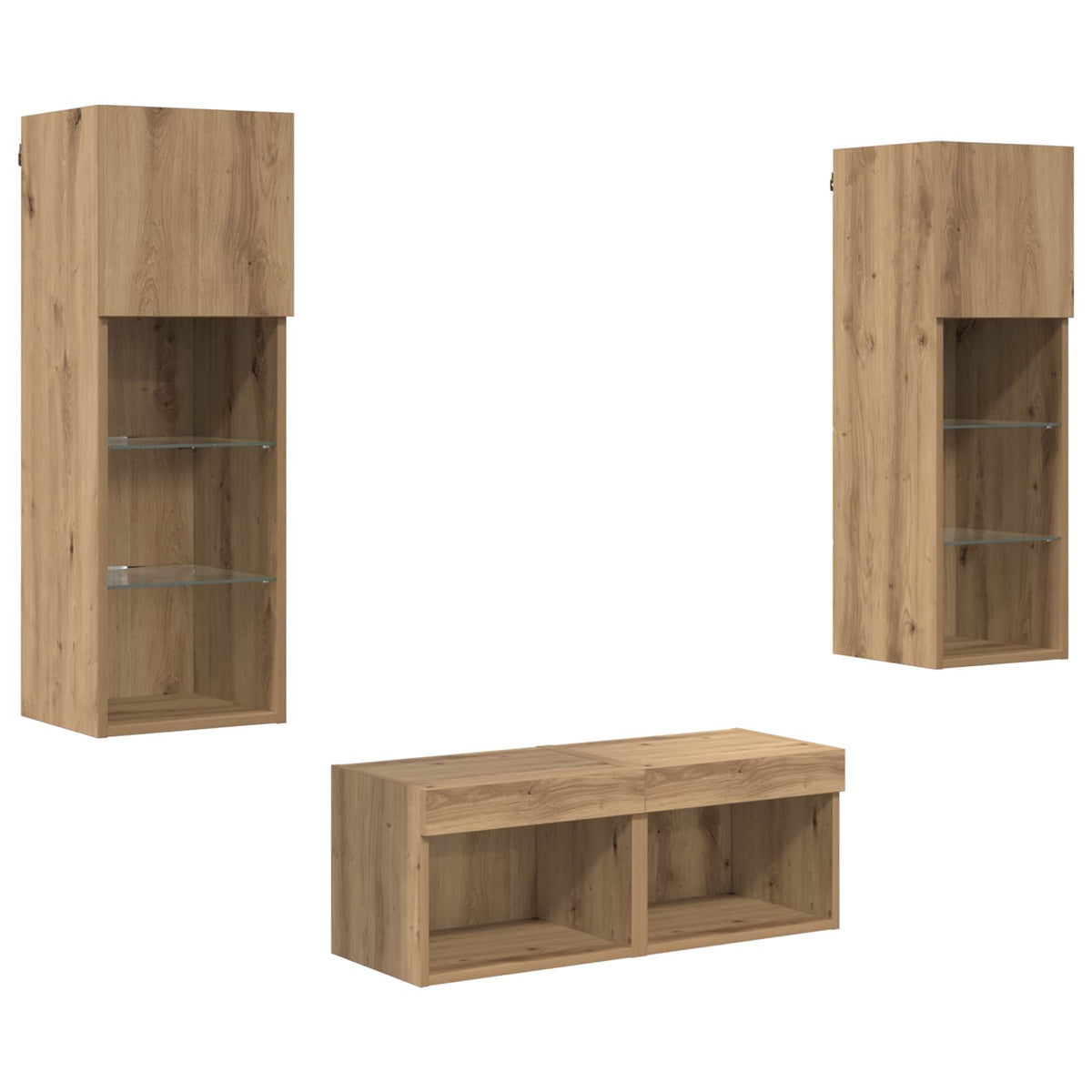 4 Piece TV Wall Cabinets with LED Lights Artisan oak