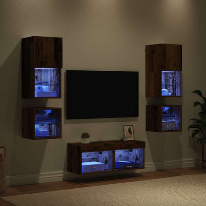 8 Piece TV Wall Units with LED Engineered Wood Old wood