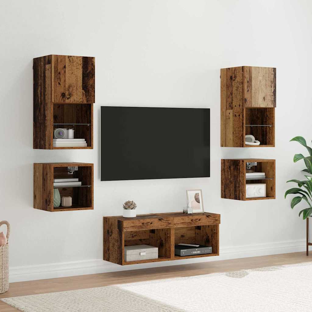 8 Piece TV Wall Units with LED Engineered Wood Old wood