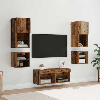 8 Piece TV Wall Units with LED Engineered Wood Old wood