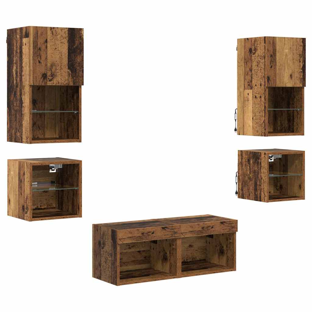 8 Piece TV Wall Units with LED Engineered Wood Old wood