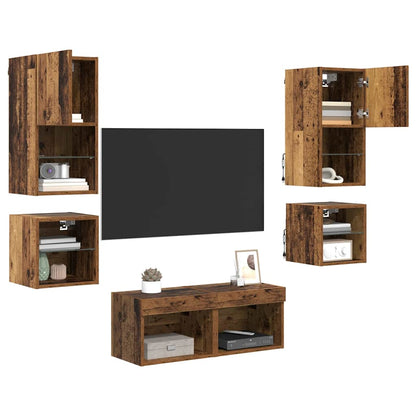 8 Piece TV Wall Units with LED Engineered Wood Old wood