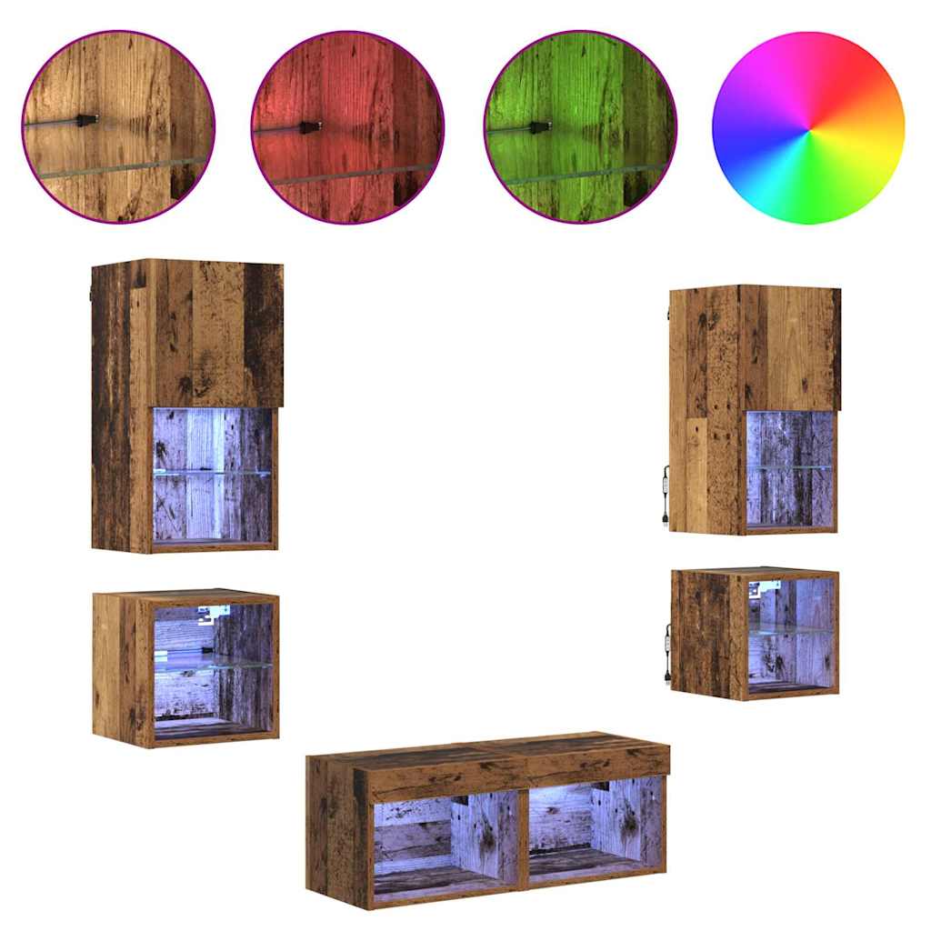 8 Piece TV Wall Units with LED Engineered Wood Old wood