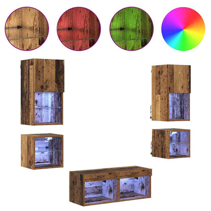 8 Piece TV Wall Units with LED Engineered Wood Old wood