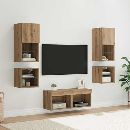 8 Piece TV Wall Units with LED Engineered Wood Artisan oak