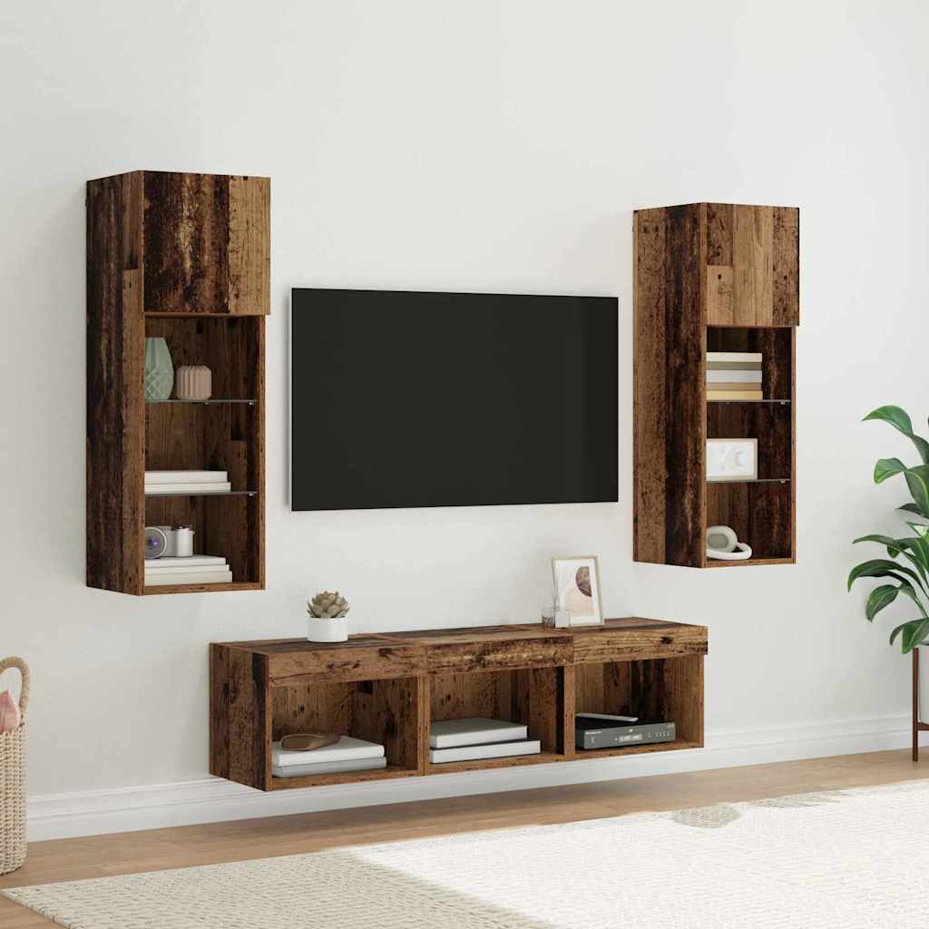 5 Piece TV Wall Units with LED Engineered Wood Old wood