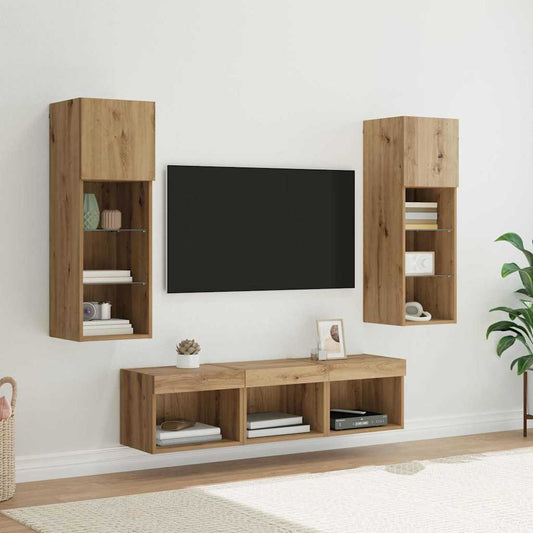 5 Piece TV Wall Units with LED Engineered Wood Artisan oak