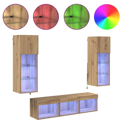 5 Piece TV Wall Units with LED Engineered Wood Artisan oak