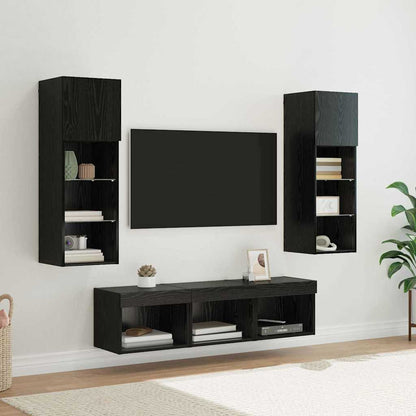 5 Piece TV Wall Units with LED Engineered Wood Black oak