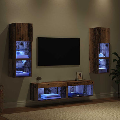 6 Piece TV Wall Units with LED Engineered Wood Old wood