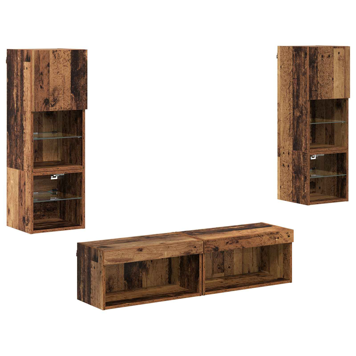 6 Piece TV Wall Units with LED Engineered Wood Old wood