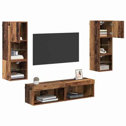 6 Piece TV Wall Units with LED Engineered Wood Old wood