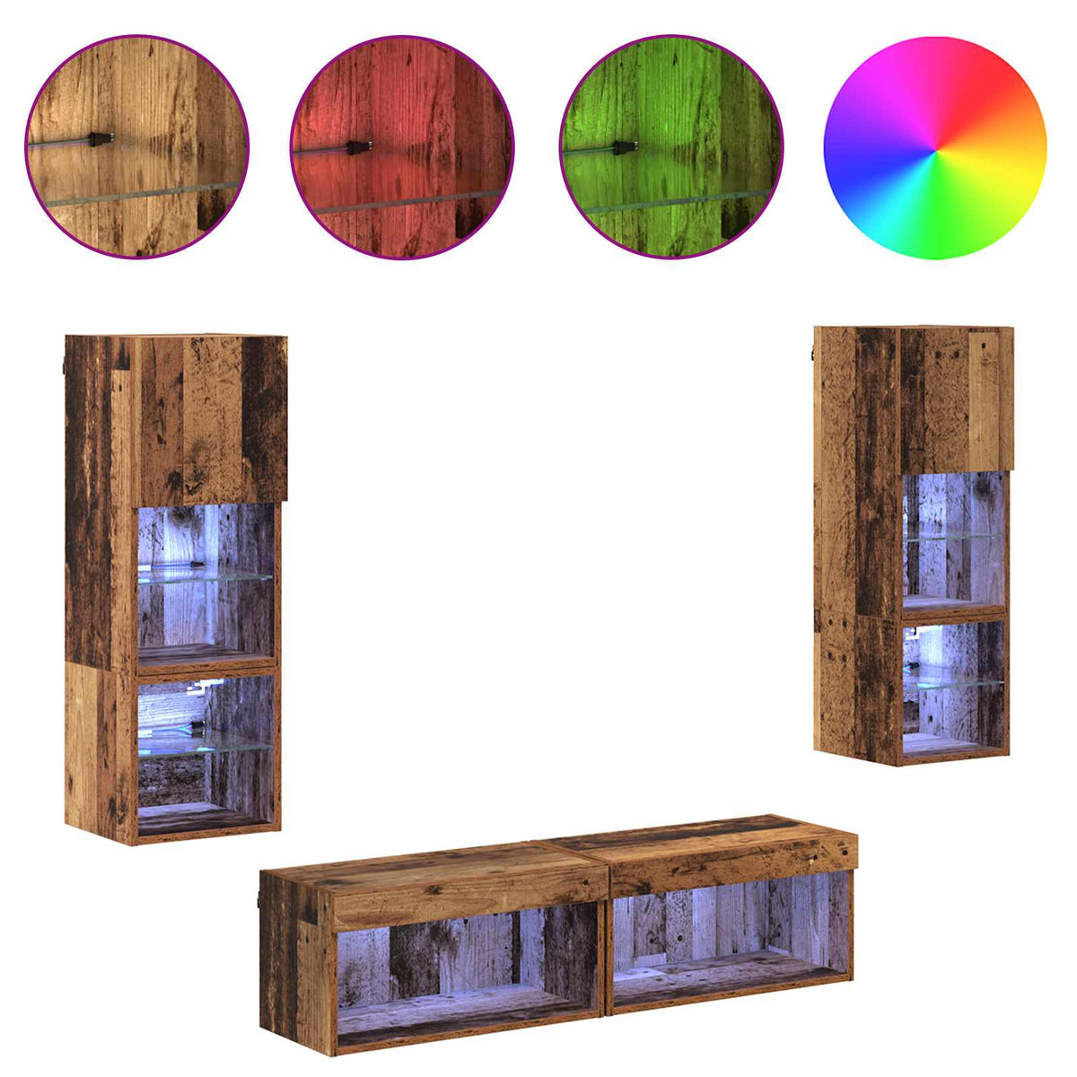 6 Piece TV Wall Units with LED Engineered Wood Old wood