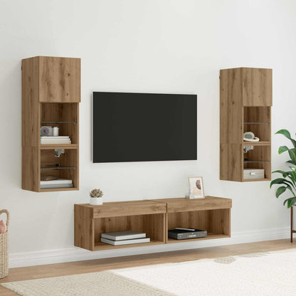 6 Piece TV Wall Units with LED Engineered Wood Artisan oak