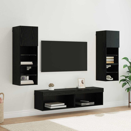 6 Piece TV Wall Units with LED Engineered Wood Black oak