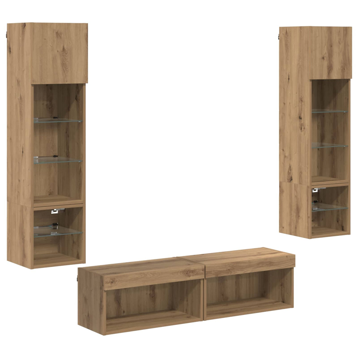 6 Piece TV Wall Units with LED Engineered Wood Artisan oak