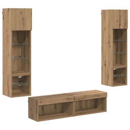 6 Piece TV Wall Units with LED Engineered Wood Artisan oak