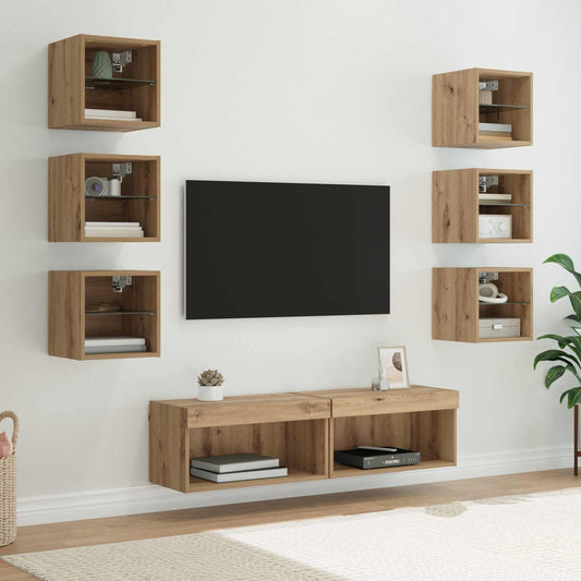 8 Piece TV Wall Units with LED Engineered Wood Artisan oak