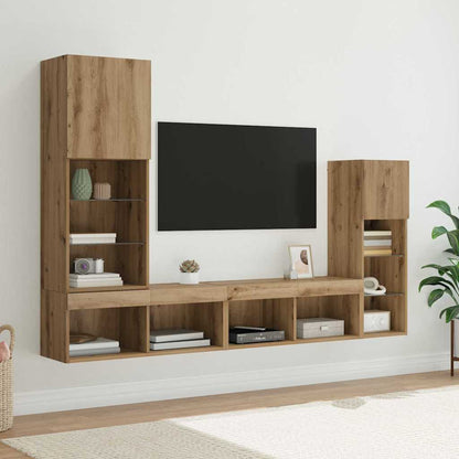4 Piece TV Wall Units with LED Engineered Wood Artisan oak