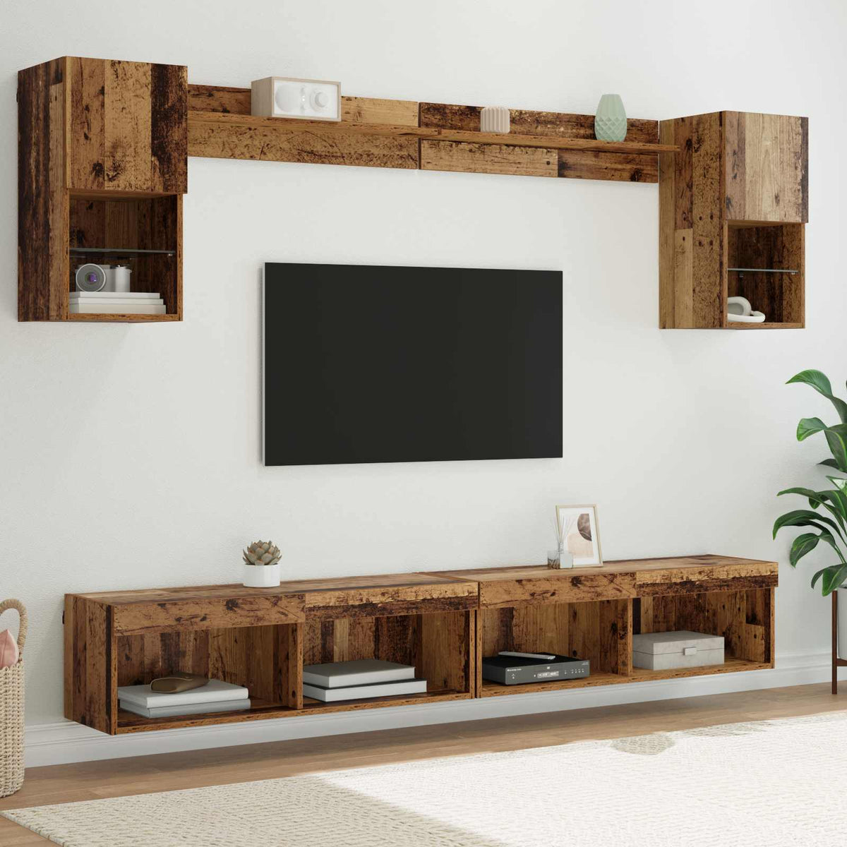 6 Piece TV Wall Units with LED Engineered Wood Old wood