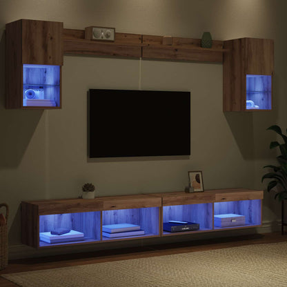 6 Piece TV Wall Units with LED Engineered Wood Artisan oak
