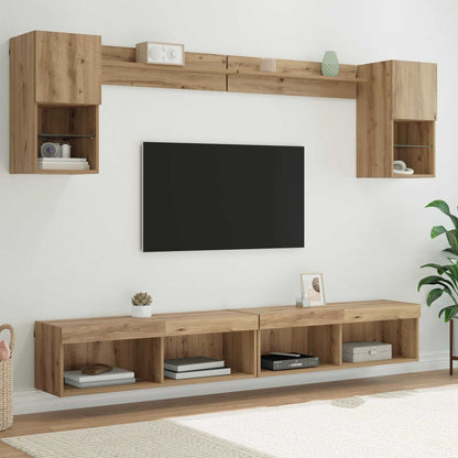 6 Piece TV Wall Units with LED Engineered Wood Artisan oak