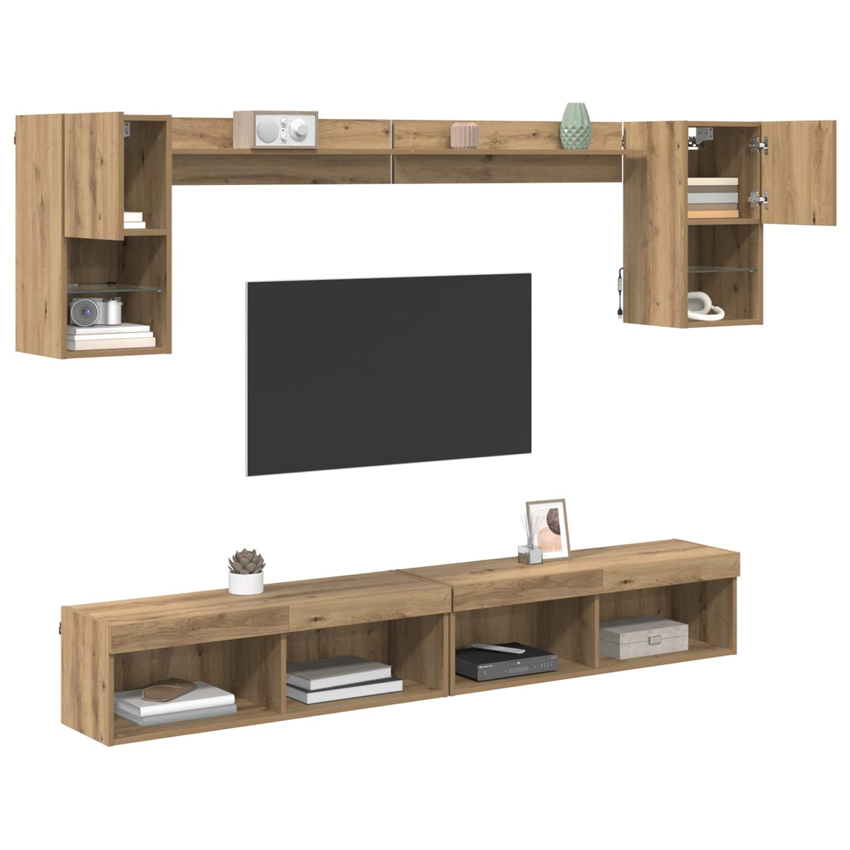 6 Piece TV Wall Units with LED Engineered Wood Artisan oak