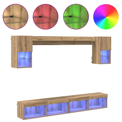 6 Piece TV Wall Units with LED Engineered Wood Artisan oak