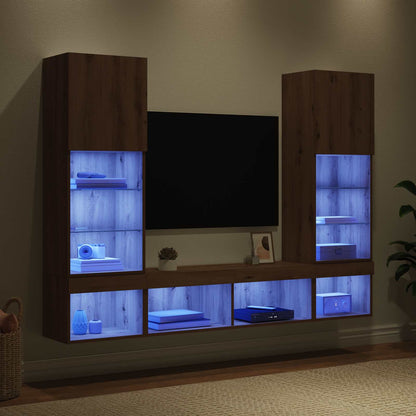 5 Piece TV Wall Units with LED Engineered Wood Artisan oak