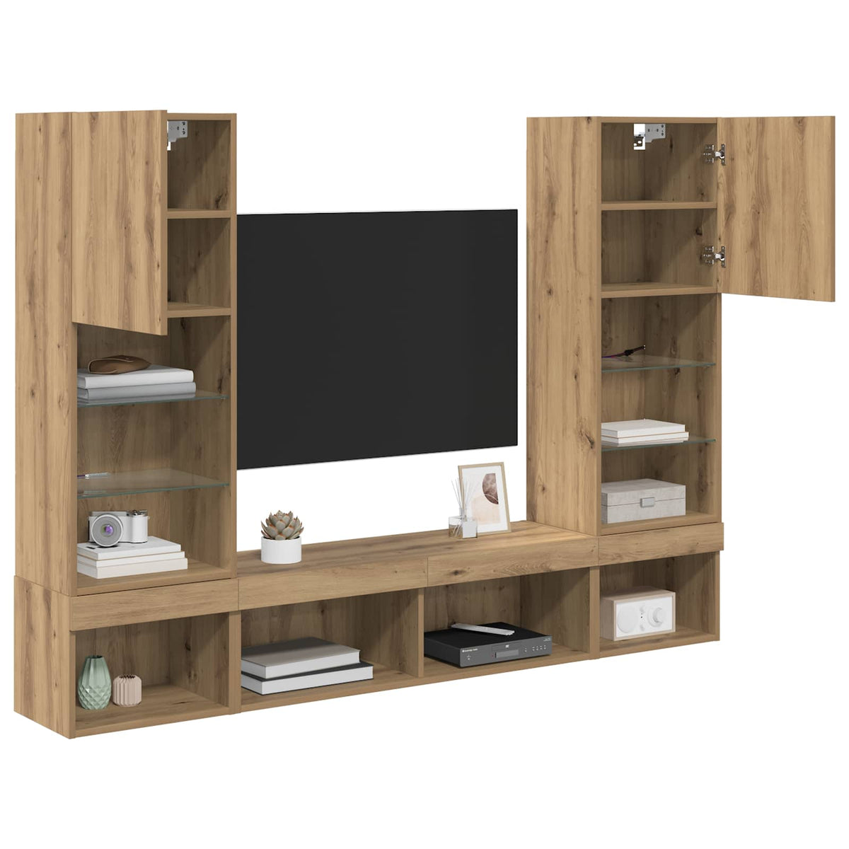 5 Piece TV Wall Units with LED Engineered Wood Artisan oak