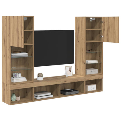5 Piece TV Wall Units with LED Engineered Wood Artisan oak