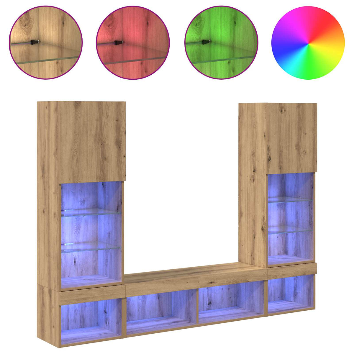 5 Piece TV Wall Units with LED Engineered Wood Artisan oak