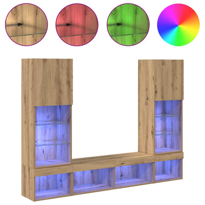 5 Piece TV Wall Units with LED Engineered Wood Artisan oak