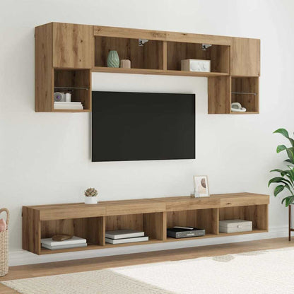 6 Piece TV Wall Units with LED Engineered Wood Artisan oak