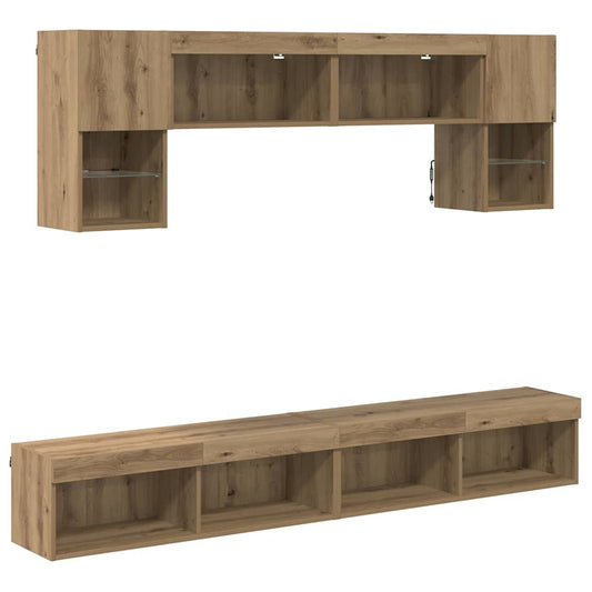 6 Piece TV Wall Units with LED Engineered Wood Artisan oak