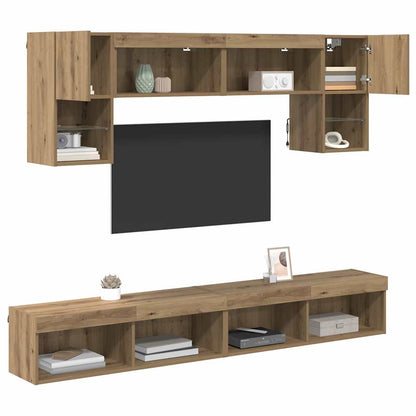 6 Piece TV Wall Units with LED Engineered Wood Artisan oak