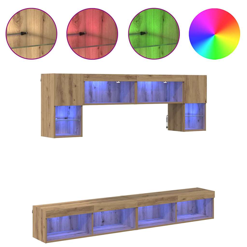 6 Piece TV Wall Units with LED Engineered Wood Artisan oak