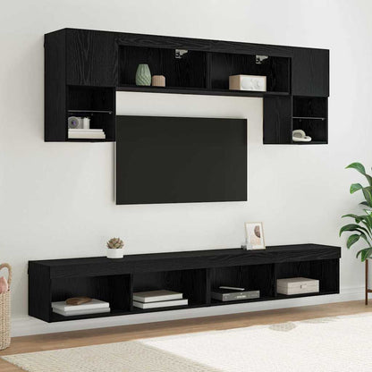 6 Piece TV Wall Units with LED Engineered Wood Black oak