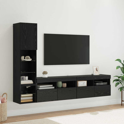 4 Piece TV Wall Units with LED Engineered Wood Black oak
