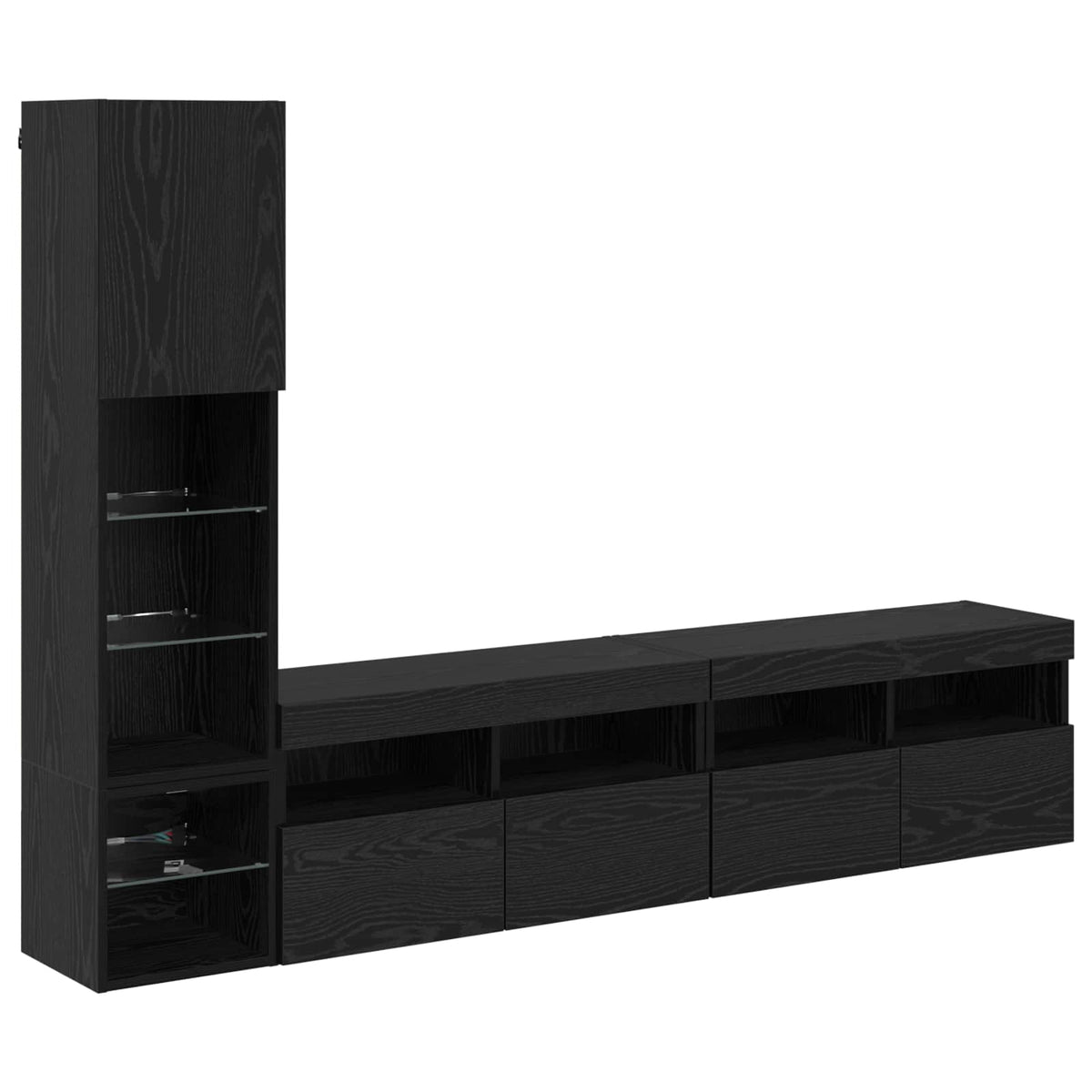 4 Piece TV Wall Units with LED Engineered Wood Black oak
