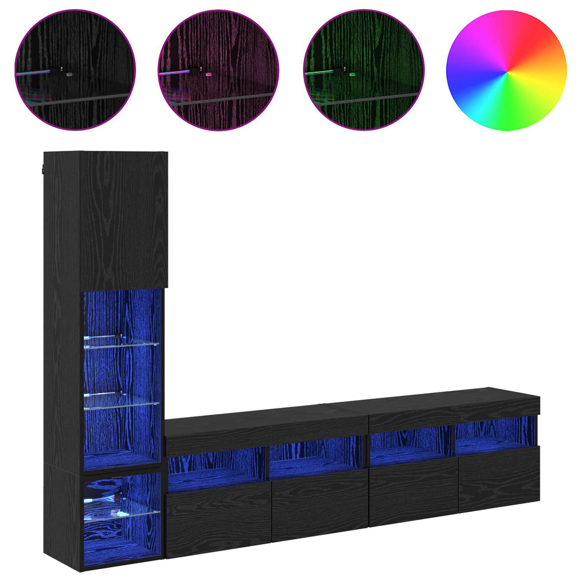 4 Piece TV Wall Units with LED Engineered Wood Black oak