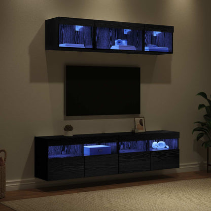 5 Piece TV Wall Units with LED Engineered Wood Black oak