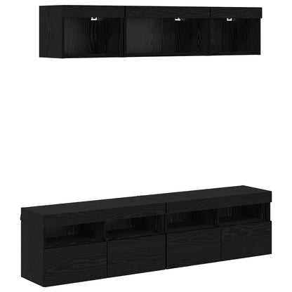 5 Piece TV Wall Units with LED Engineered Wood Black oak