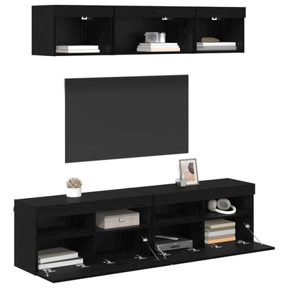 5 Piece TV Wall Units with LED Engineered Wood Black oak