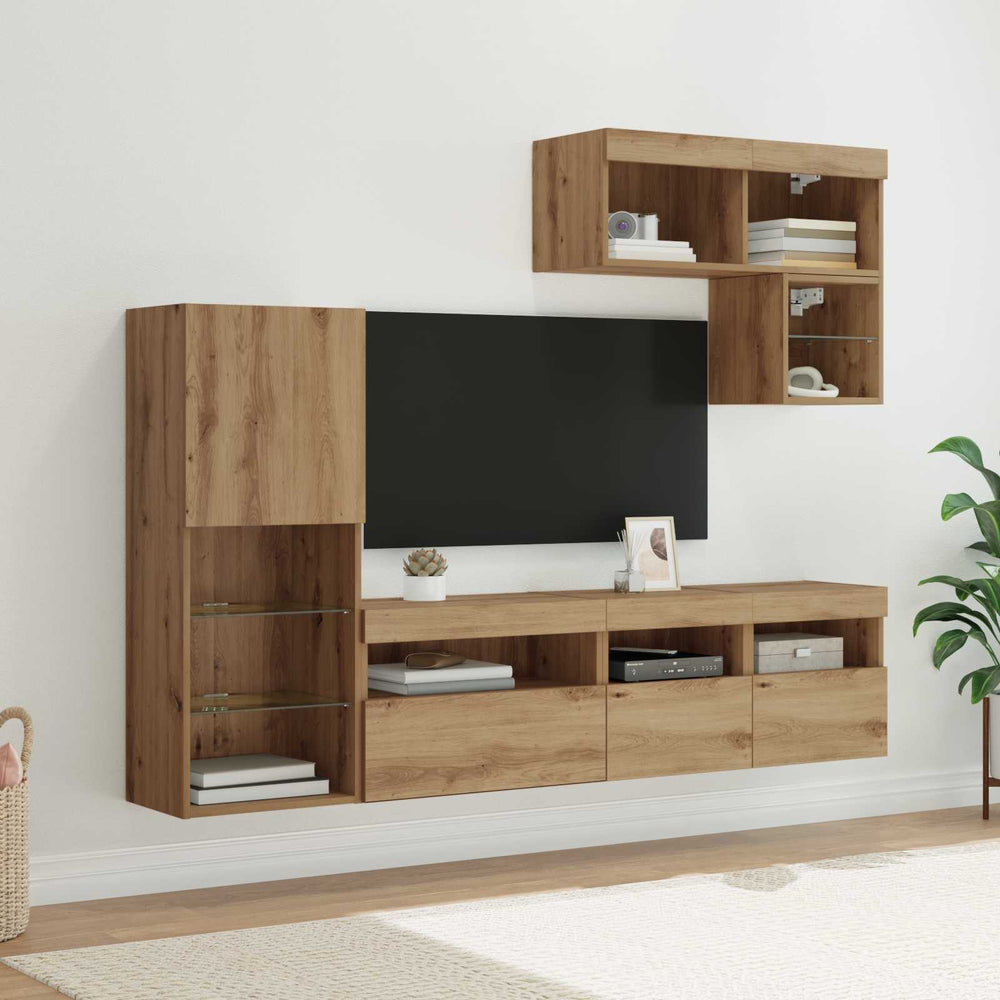 vidaXL 6 Piece TV Wall Units with LED Engineered Wood