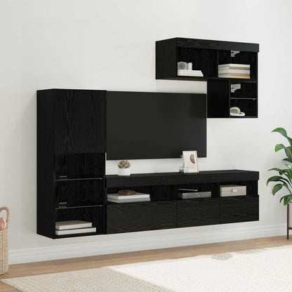 6 Piece TV Wall Units with LED Engineered Wood Black oak