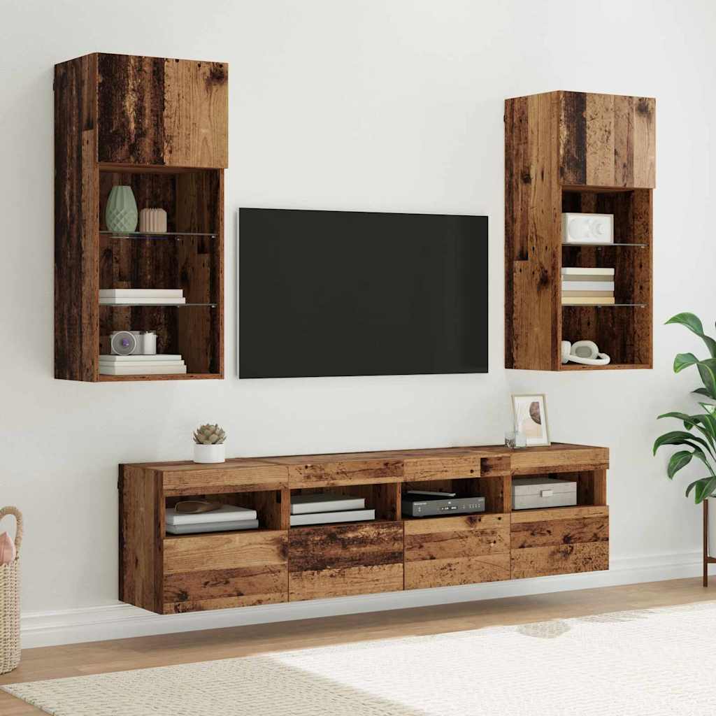5 Piece TV Wall Units with LED Engineered Wood Old wood