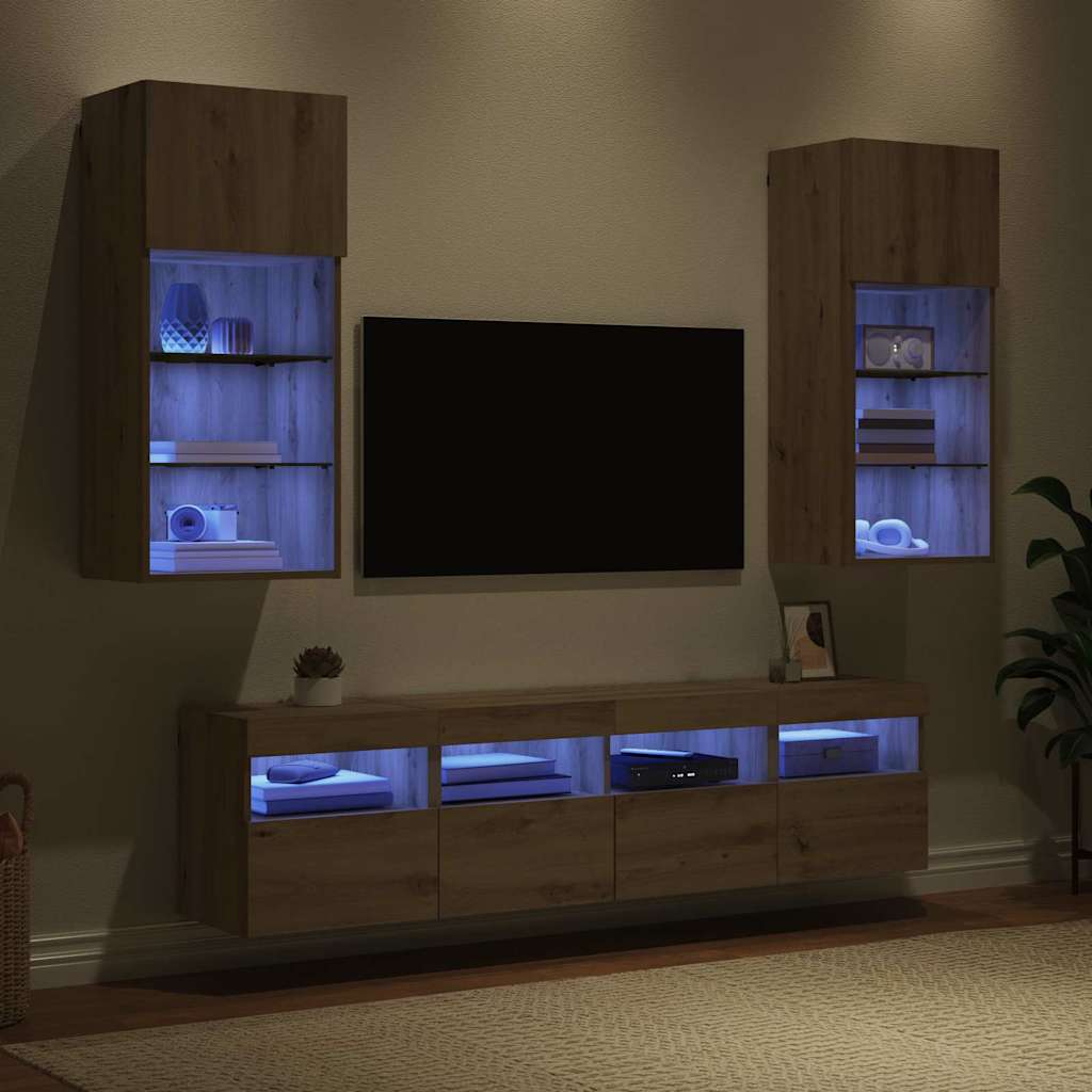 5 Piece TV Wall Units with LED Engineered Wood Artisan oak