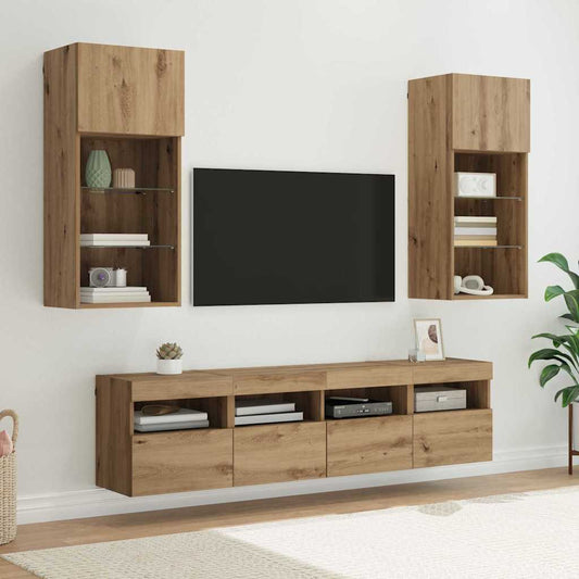 5 Piece TV Wall Units with LED Engineered Wood Artisan oak