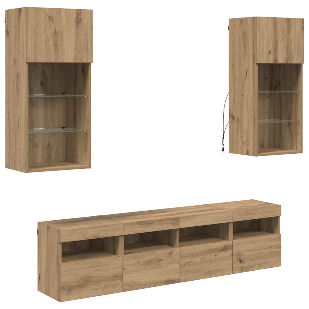 5 Piece TV Wall Units with LED Engineered Wood Artisan oak